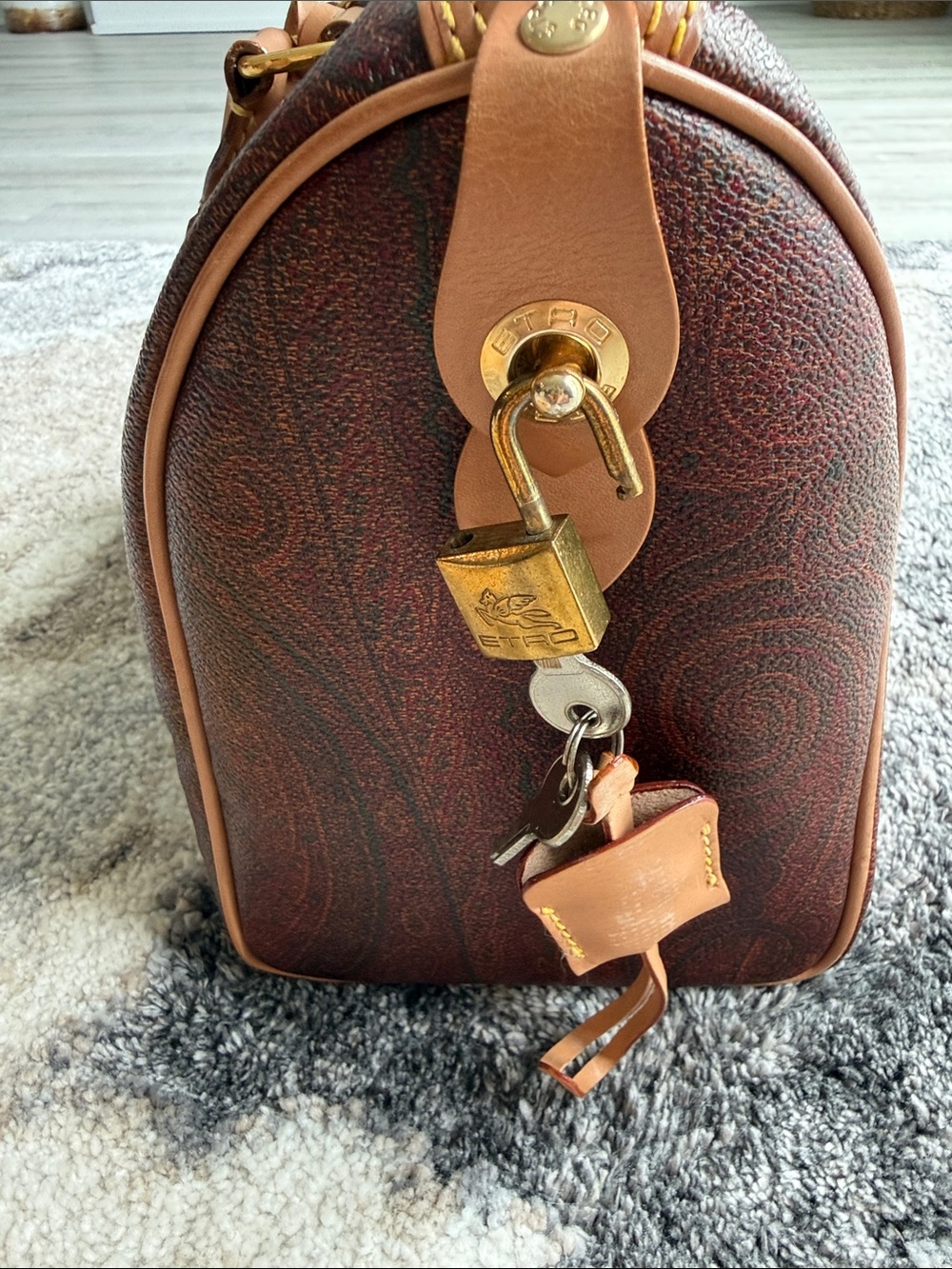 Etro Dark Brown Leather Satchel with Tan Handles - Picture 2 of 16
